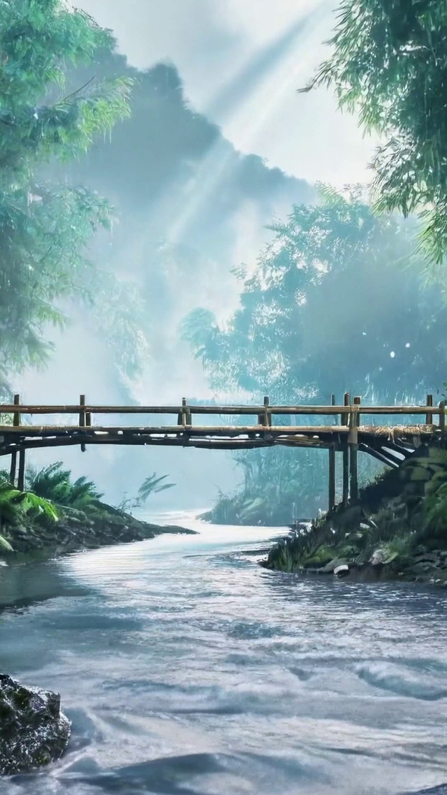 雨雾林间溪流治愈风景