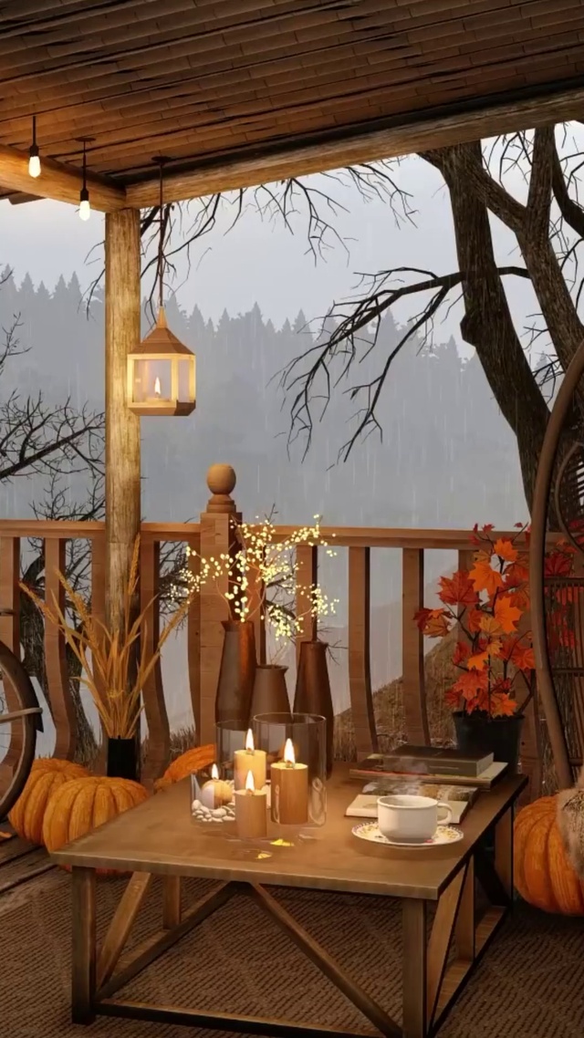 晚秋雨天舒适的门廊