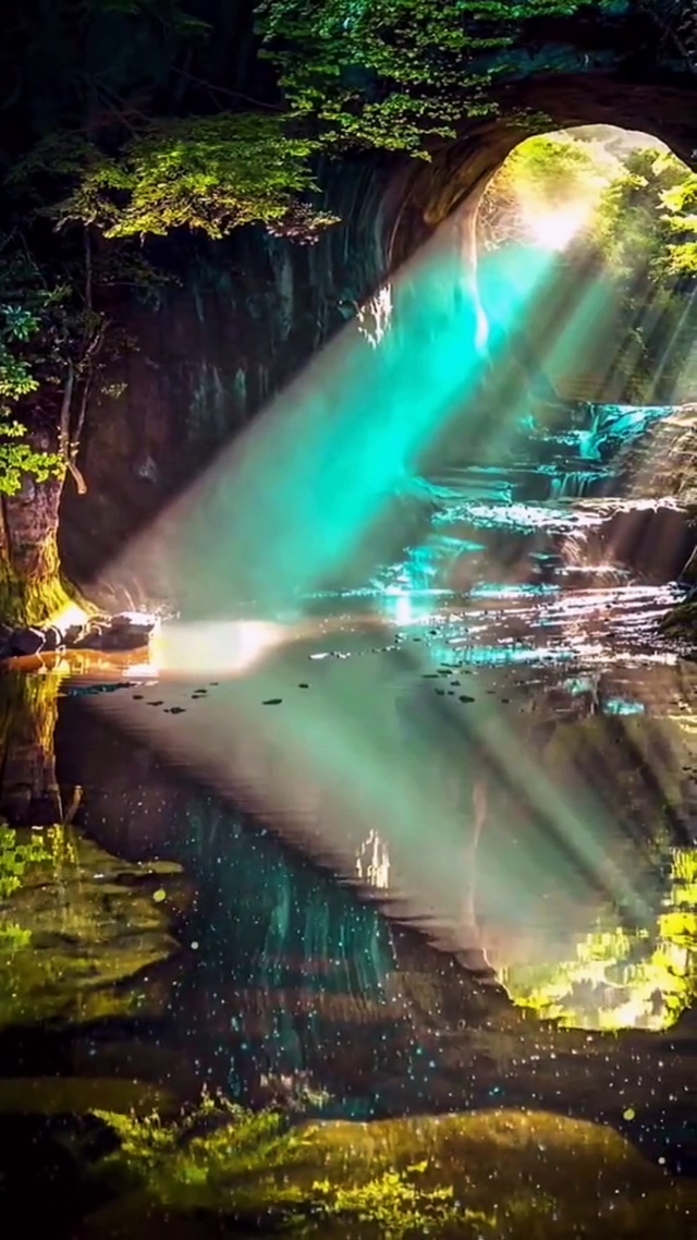 山中一湖明如镜，两岸花草相倒映。