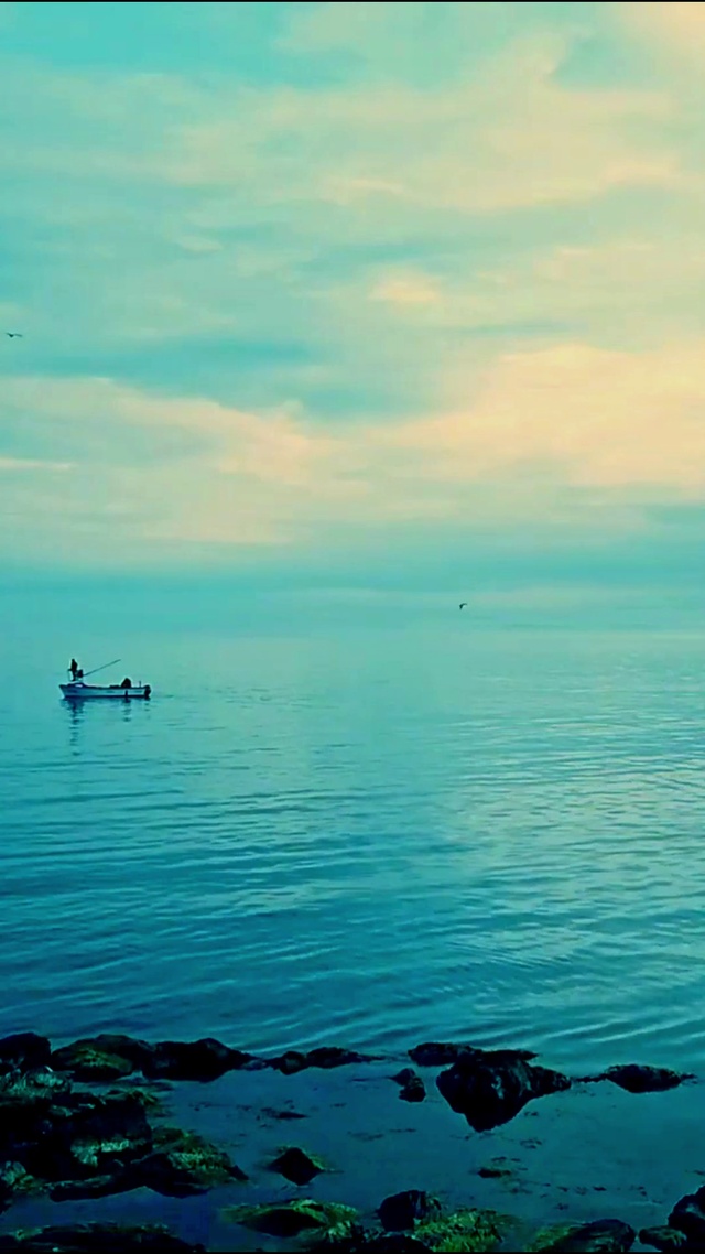 晚霞大海孤舟4K