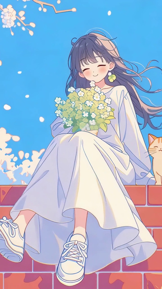 春日限定的白裙少女与猫