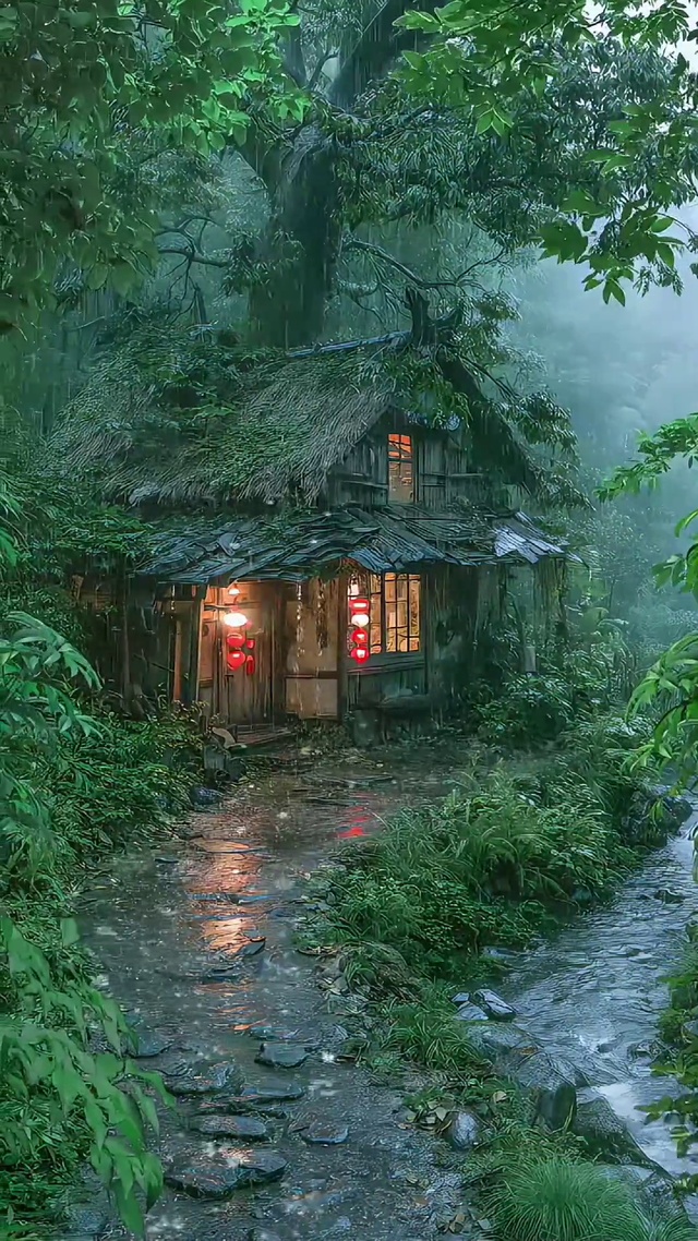 暴雨中的小木屋