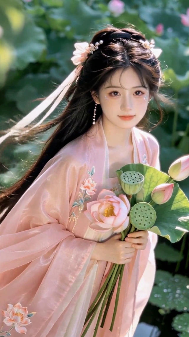 荷塘边的古风汉服美女