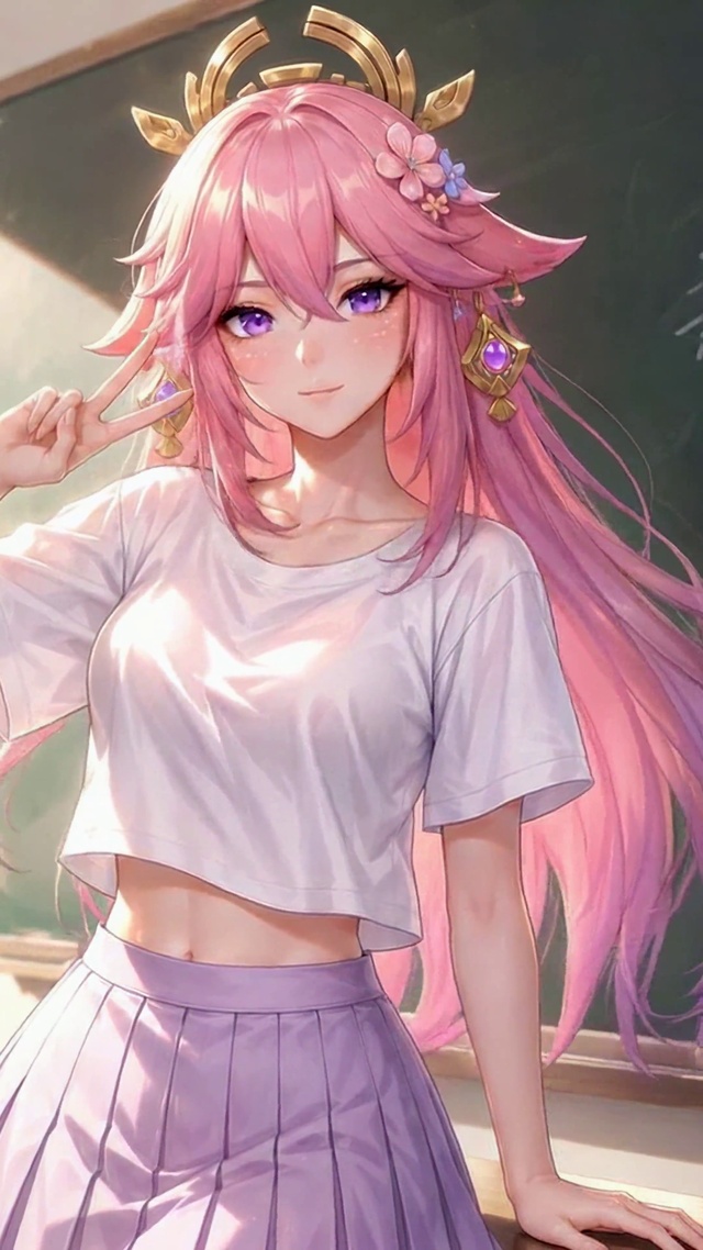 新学期加油粉发二次元美少女
