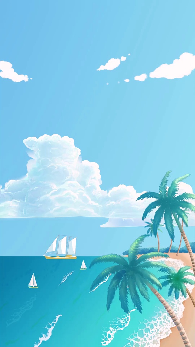 白云大海帆船沙滩椰树