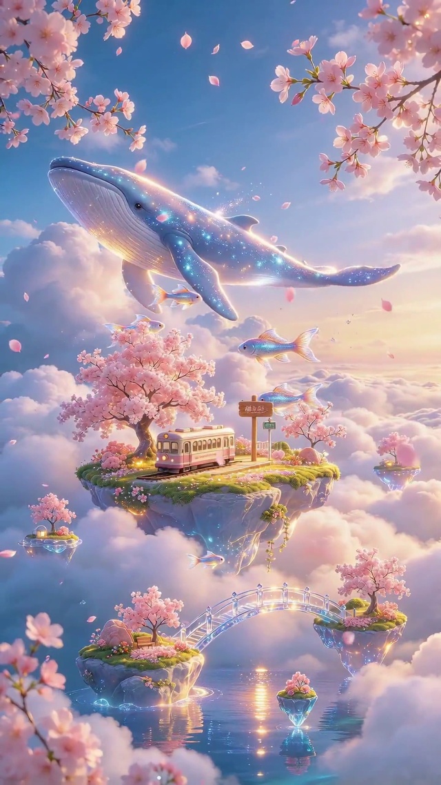 云海悬浮樱岛（唯美风景）