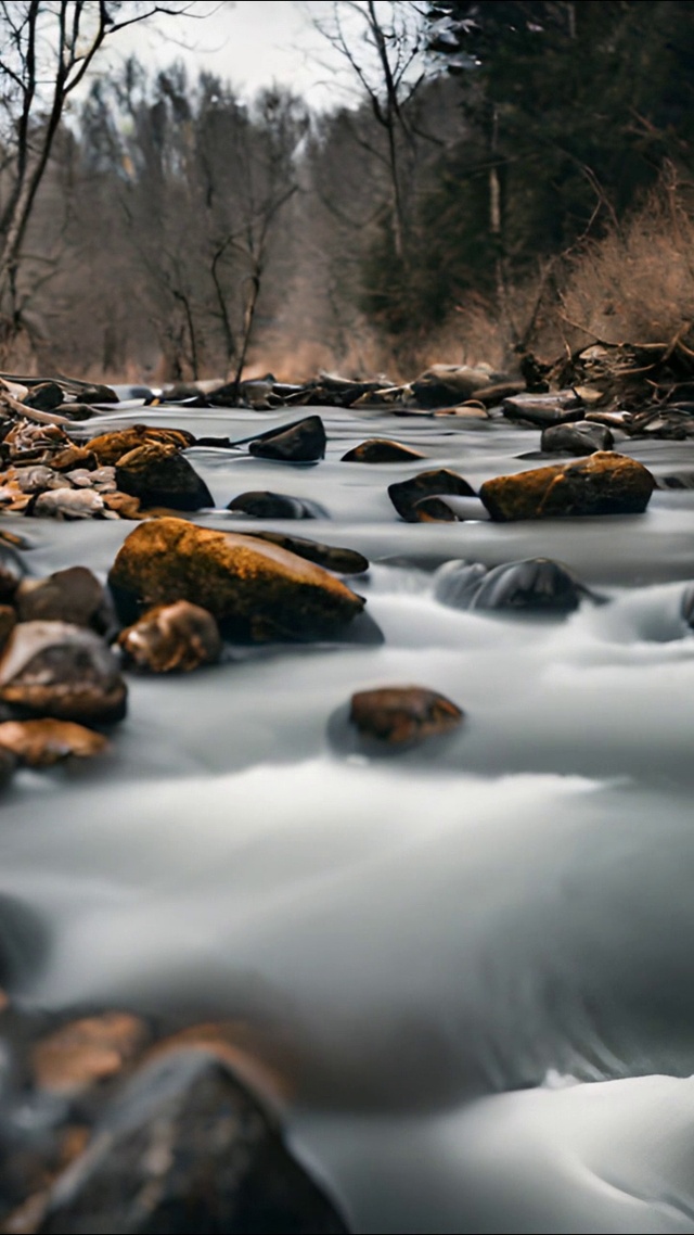 烟雾缭绕下的小溪