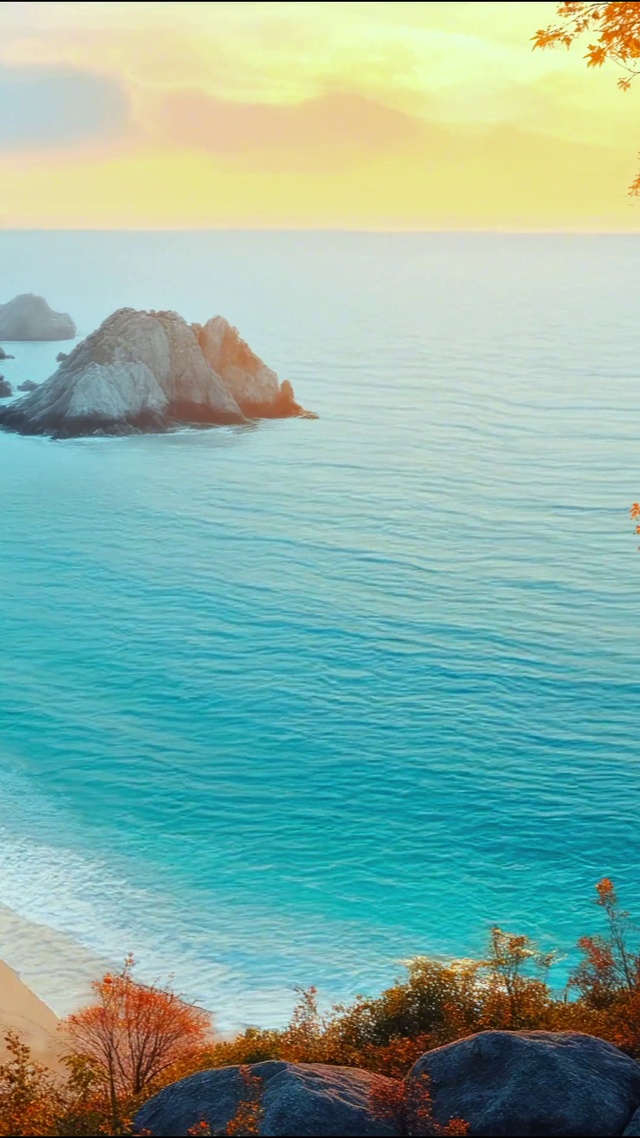 唯美晚霞大海4K