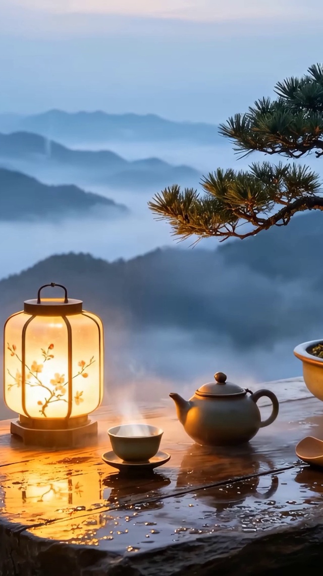 国风云雾雨景盆栽