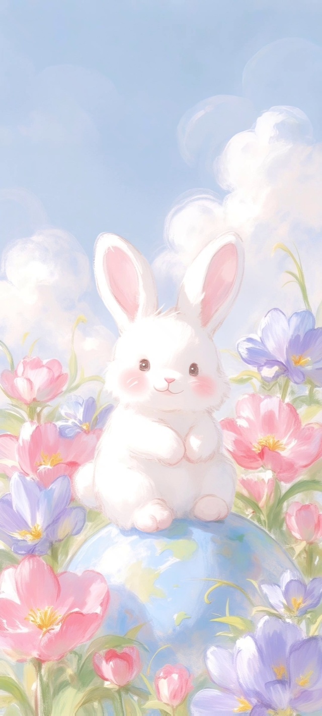 晴空花簇间的萌兔软萌时刻