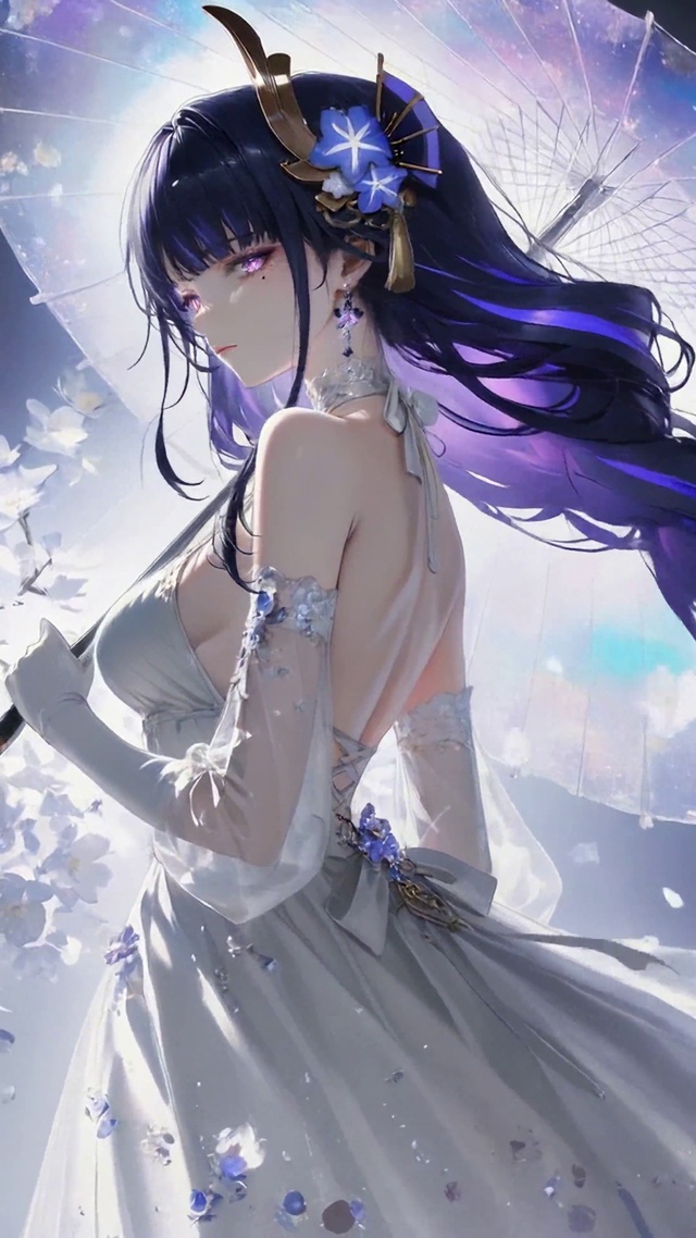 唯美紫发樱花撑伞美少女