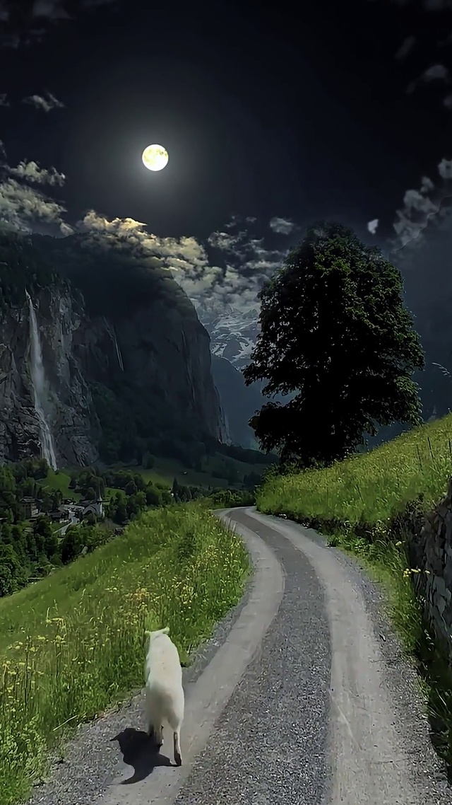 月色下的欢快小狗