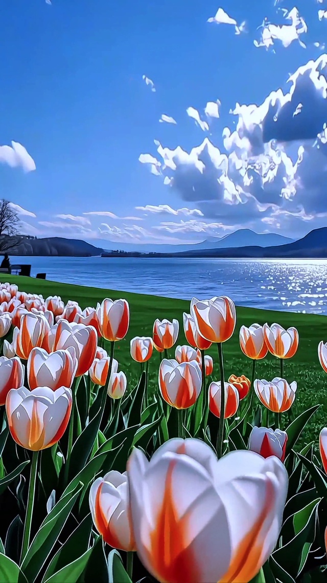 湖边花海