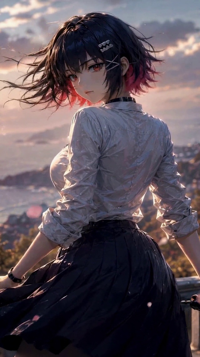 海风夕照少女