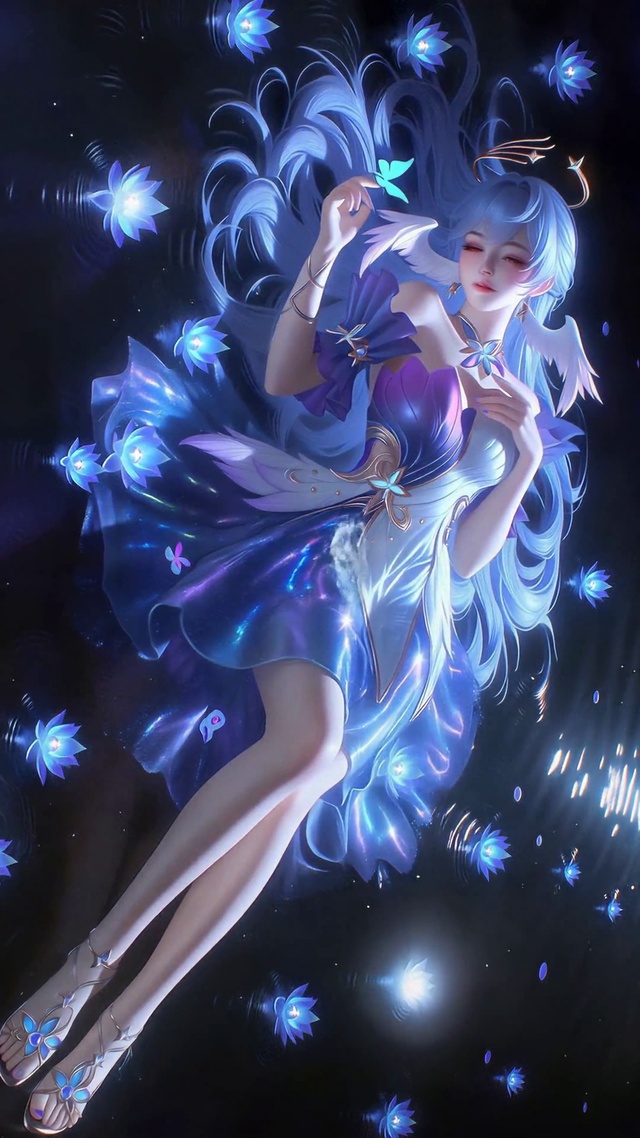 幽水蓝莲静眠蓝发美少女