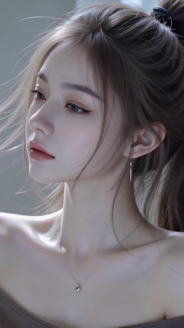 窗边高马尾清纯美女