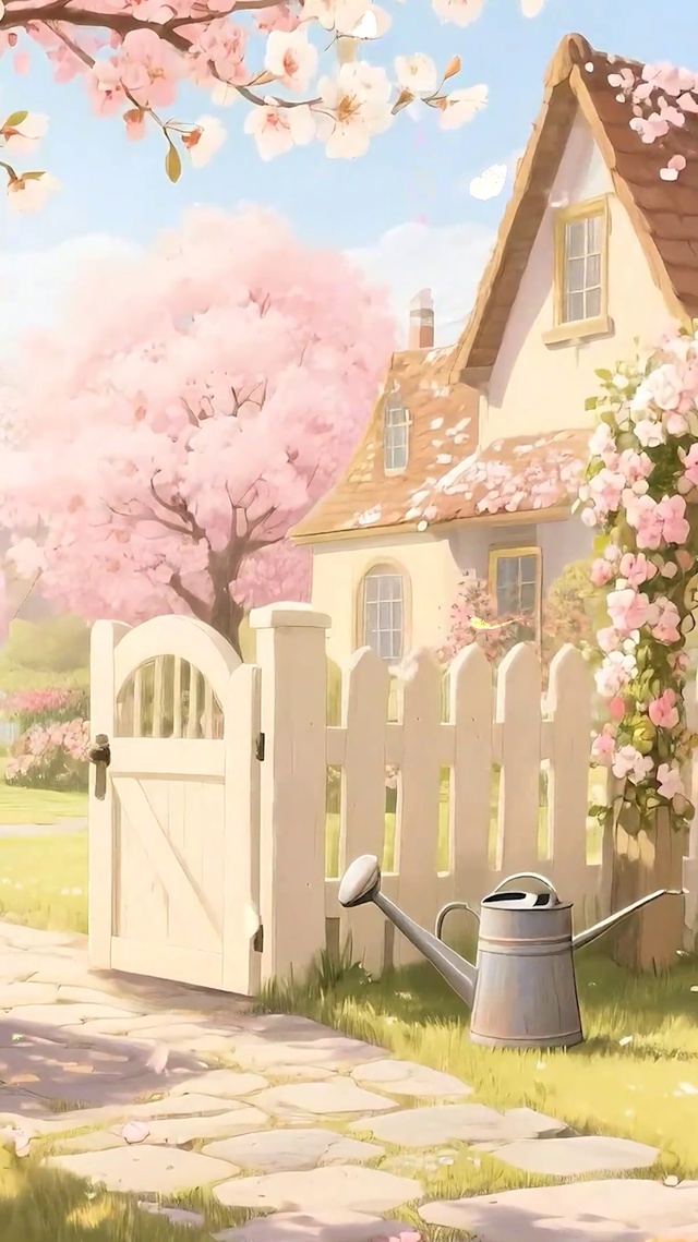 护眼樱花树木房屋