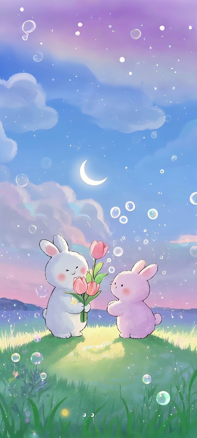 月夜花递，萌兔传情