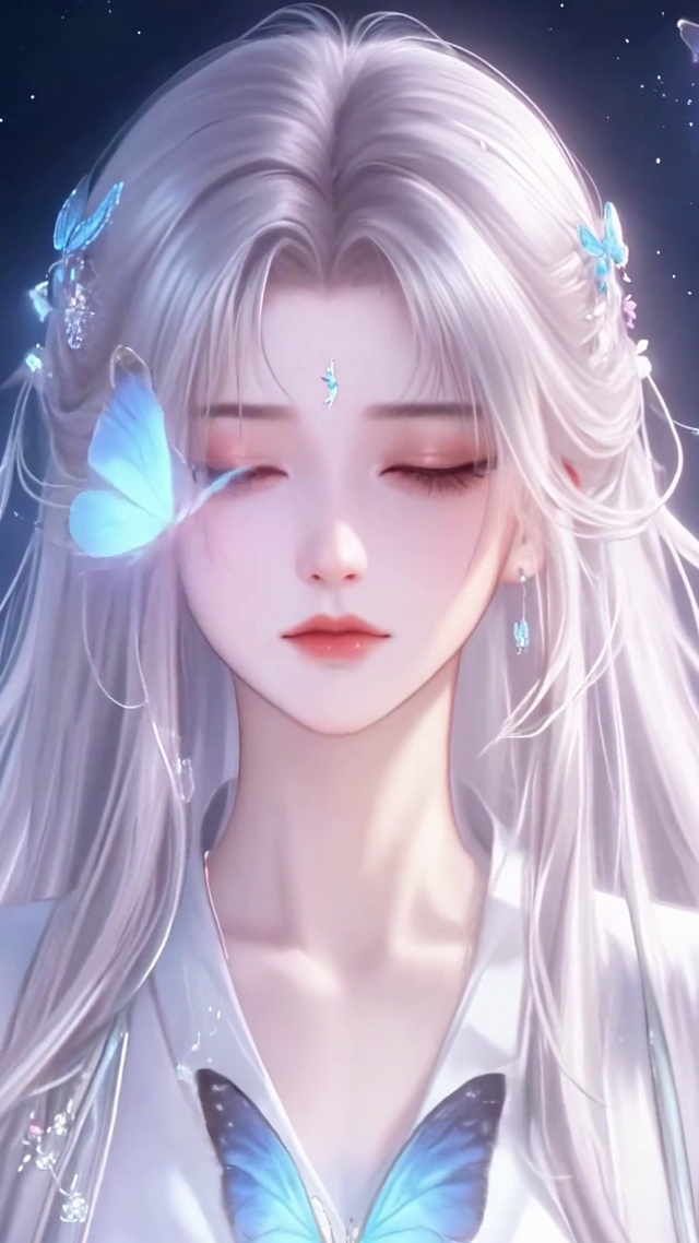 古风蝶舞白发少女