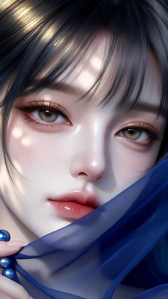 蓝纱蓝发氛围感美女