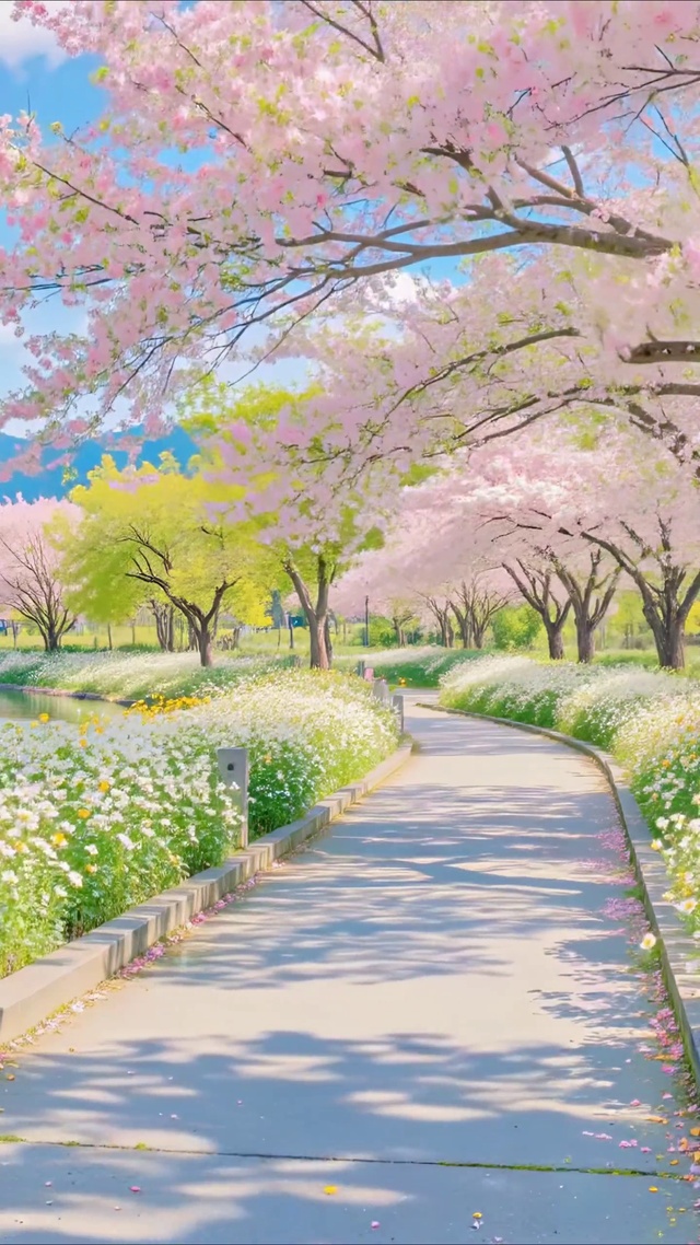 护眼湖畔樱花林小路