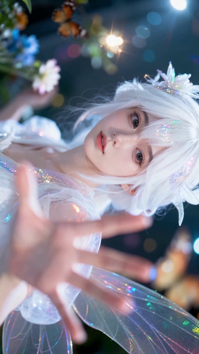 梦幻精灵cos银白发与蝴蝶少女
