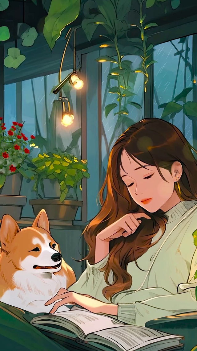 雨天看书的女孩