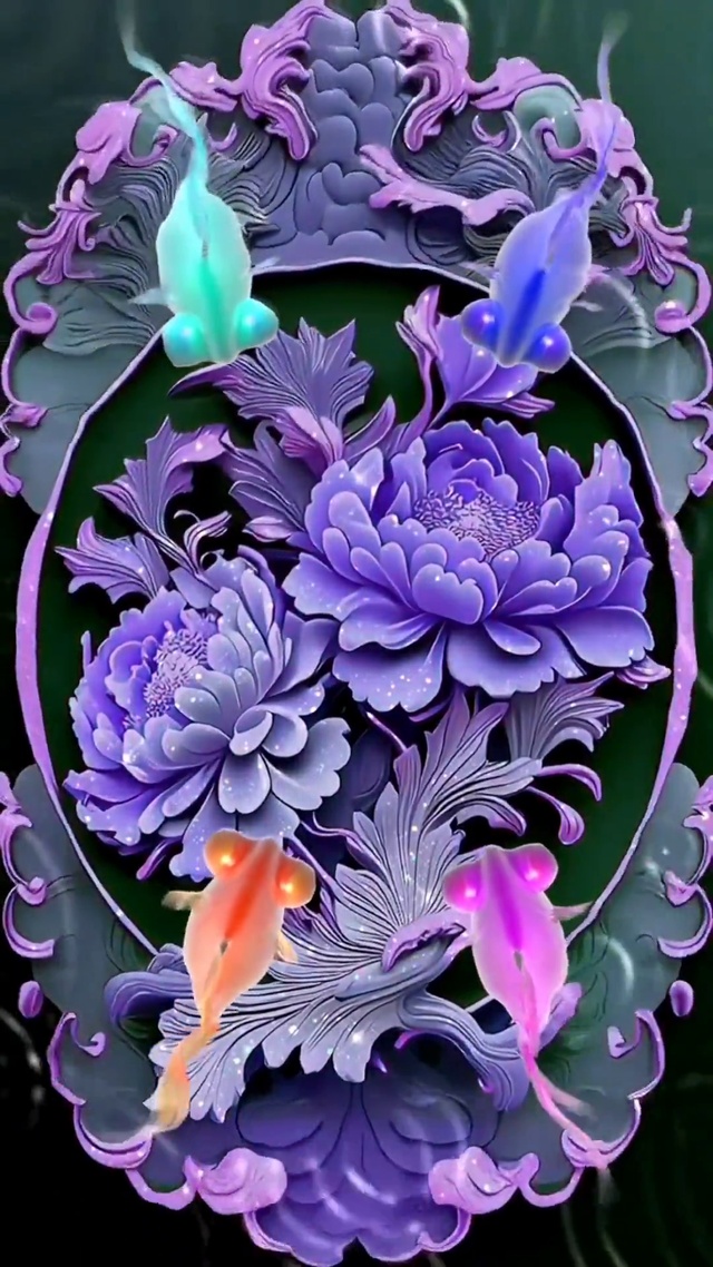 锦鲤送福 富贵牡丹