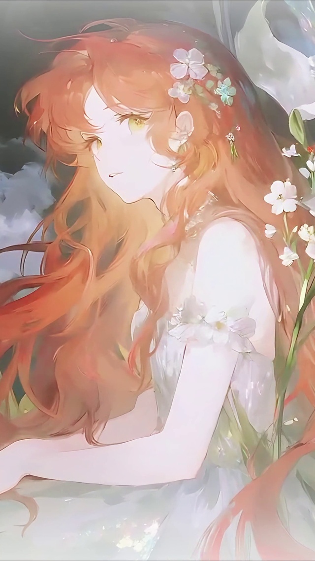 雾白梦幻百合花少女