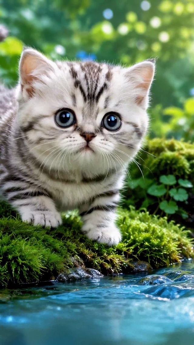 林间溪流可爱小奶猫