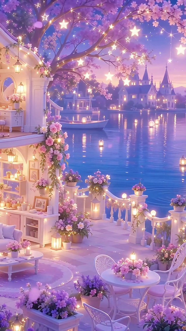 湖边花灯小屋