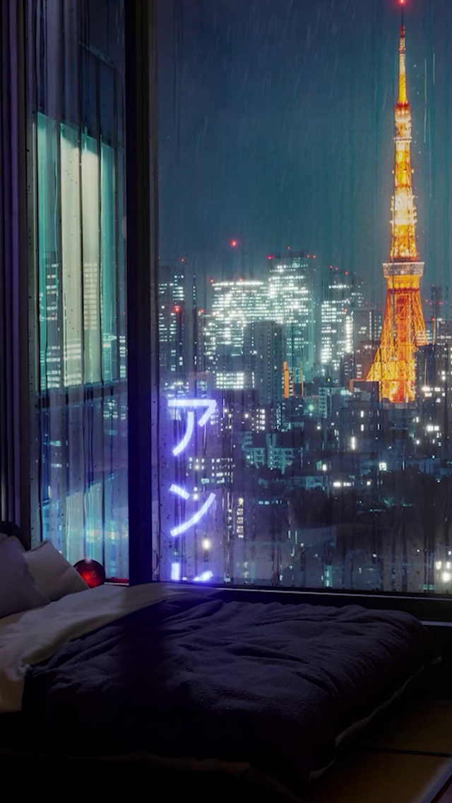 雨天窗外的东京塔