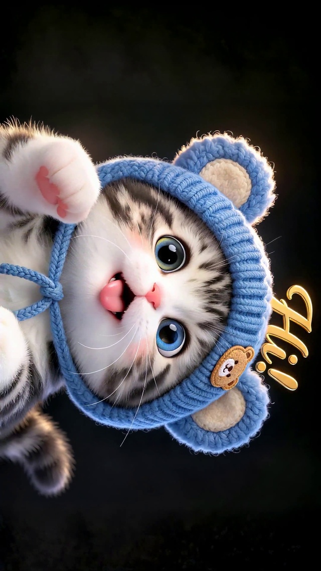 戴蓝帽挥手的可爱小猫