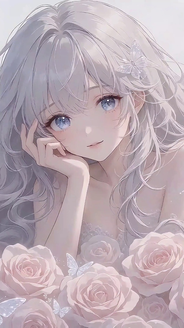 柔和风唯美花中少女