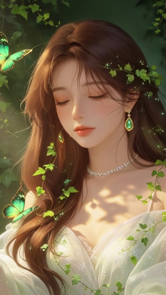 光影绿植美女高清4k