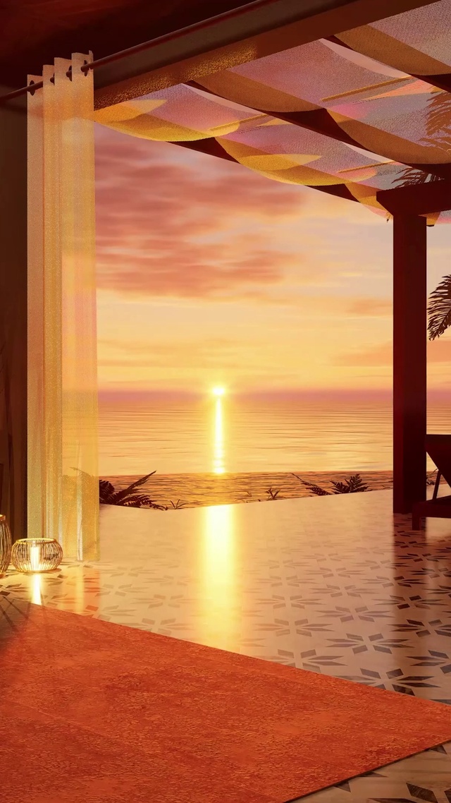 唯美夕阳海边别墅