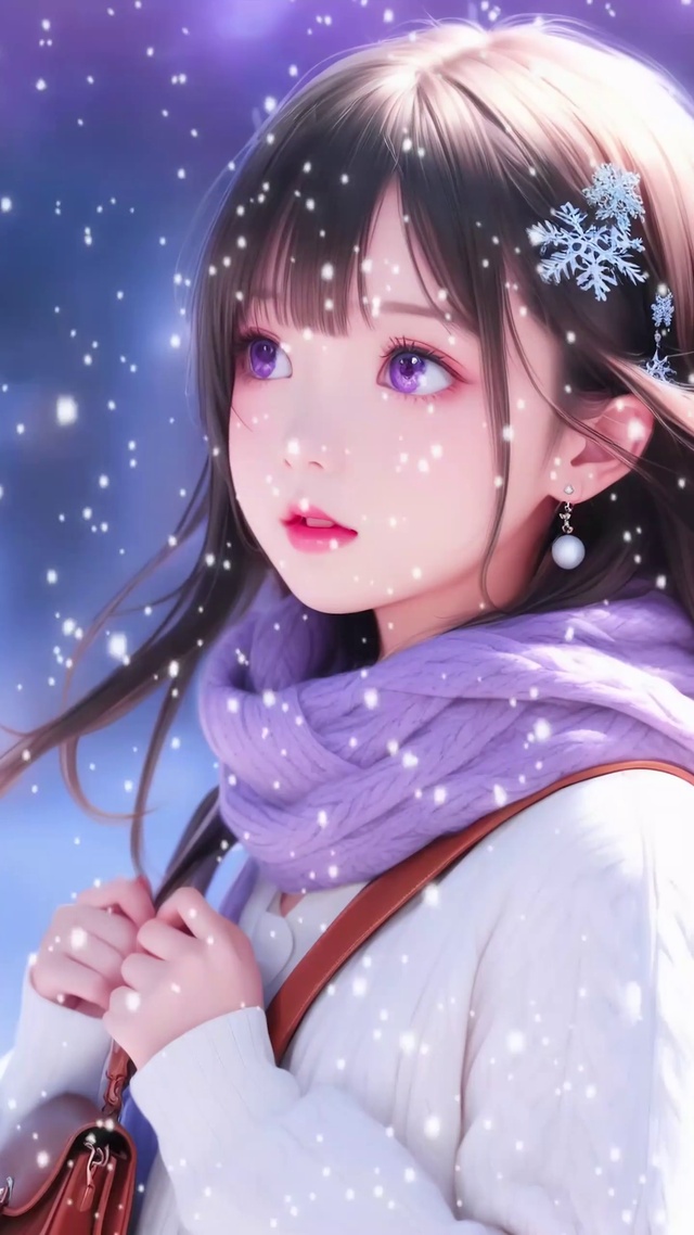 唯美优雅治愈圣诞节雪中美少女