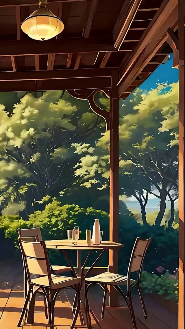 蓝天白云树木海景