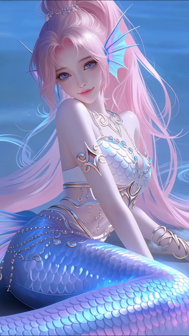 高马尾海滩人鱼少女