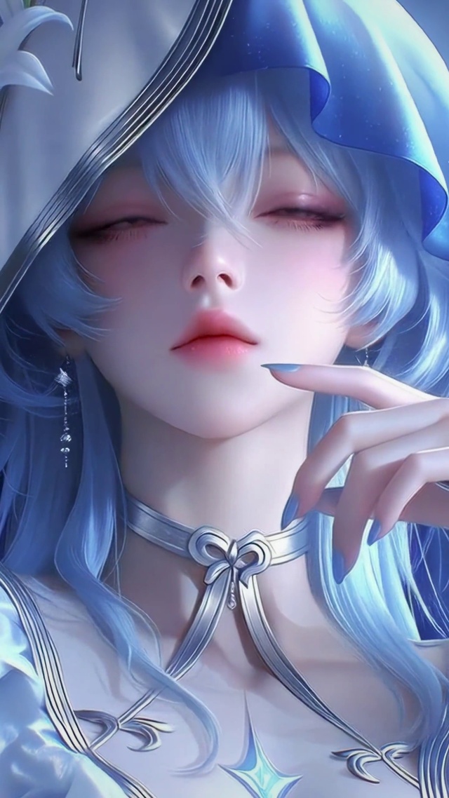 花海蓝发少女