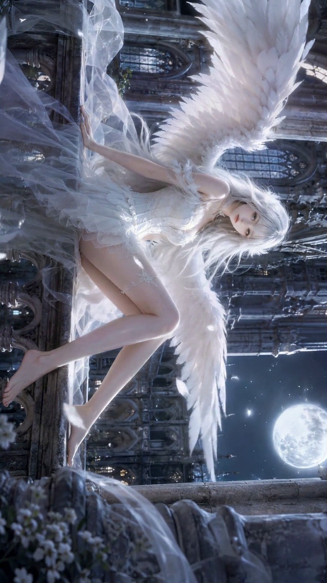 月夜古堡银发天使美少女