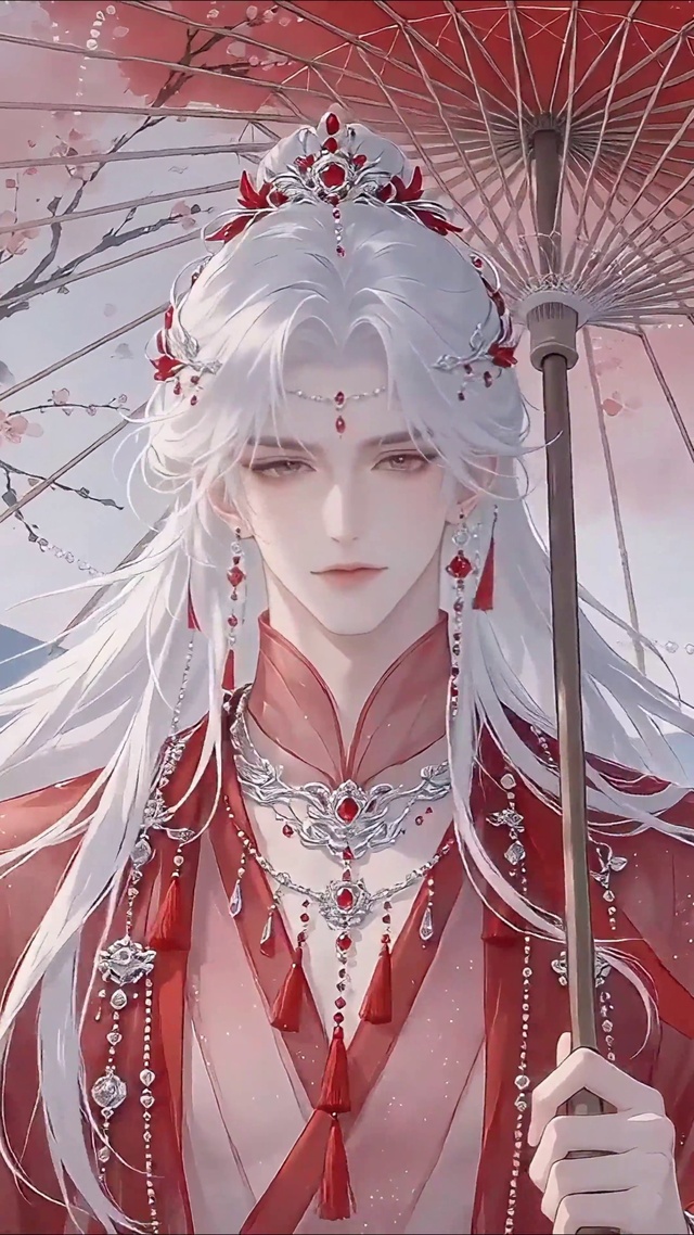 绝美红衣白发少年