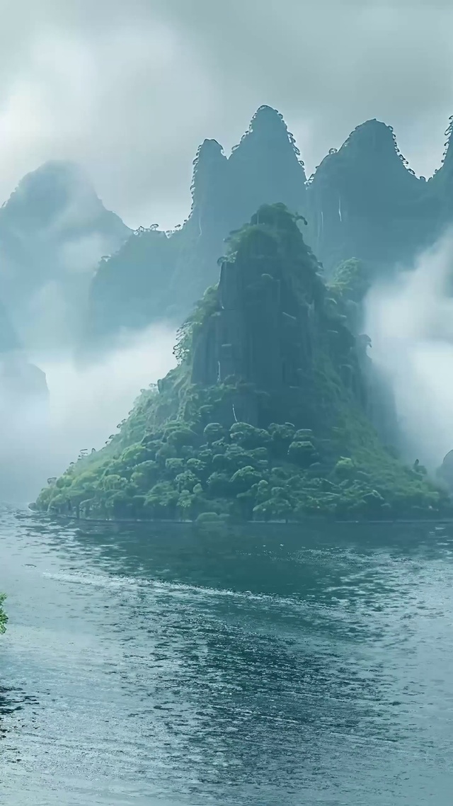 仙境云雾海岛仙山