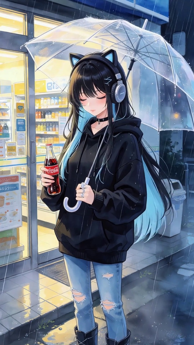 雨天撑伞女孩