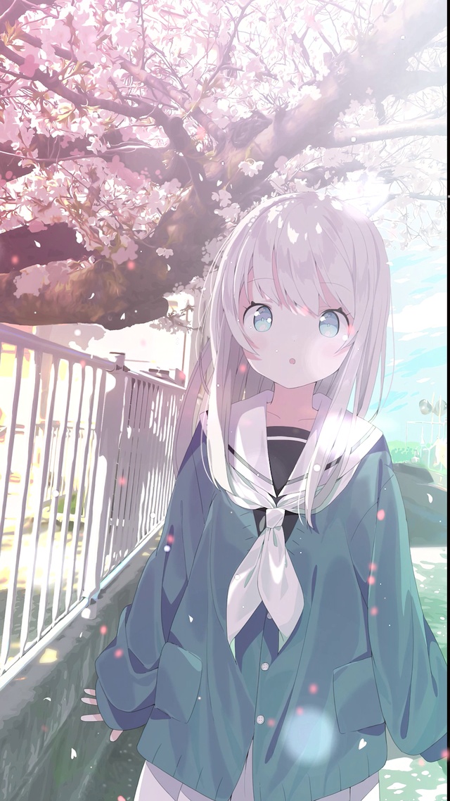 樱花飘落少女