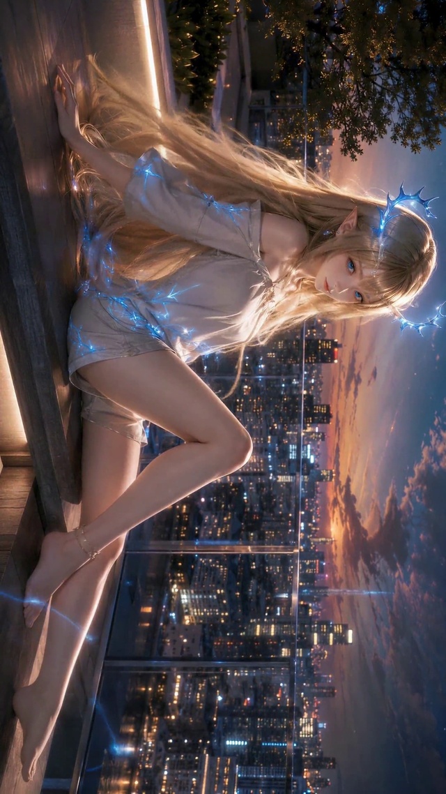 日落天台发光精灵美少女