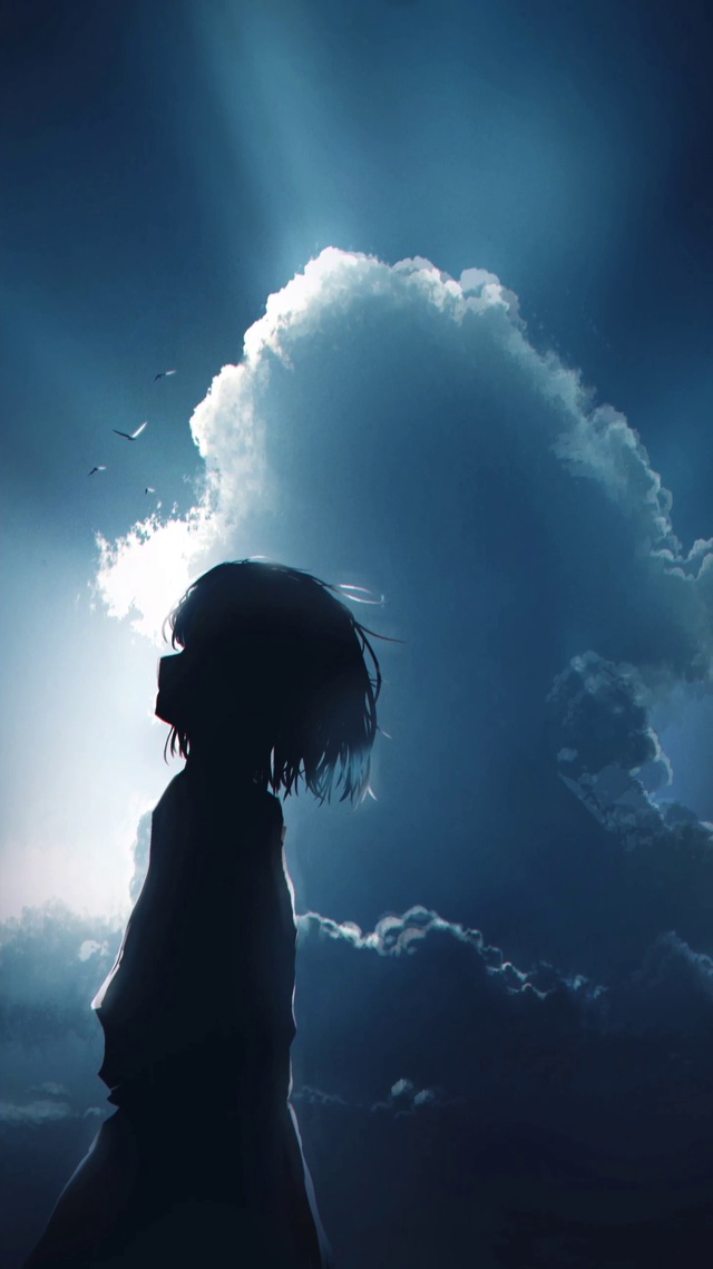 女孩背影与天空