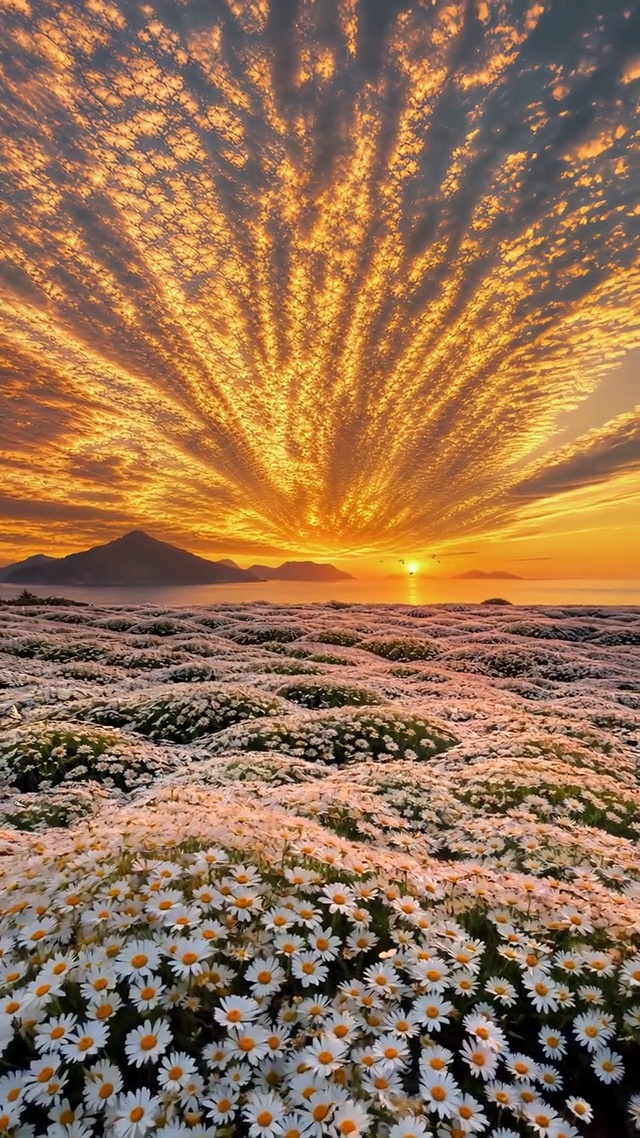 大自然中晚霞下的花海