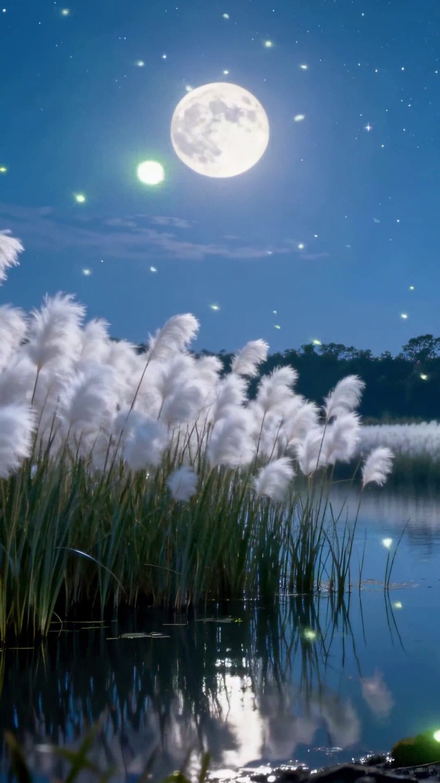 月夜萤光水岸