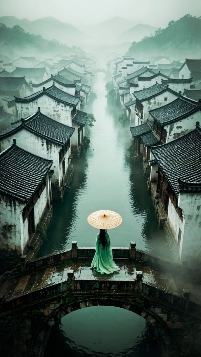 青瓦白墙下，一伞江南梦